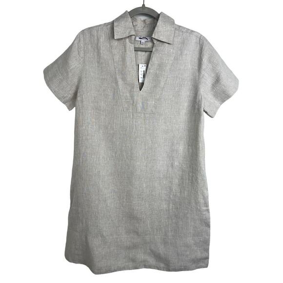Madewell Women's V-Neck Mini Dress in 100% Linen Natural Undyed S - Picture 3 of 13